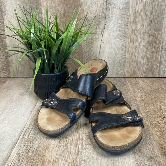 Clarks Shoes - Structured by Clarks Womens Sandals Slip on Navy Blue Womens Slide Strappy 6M